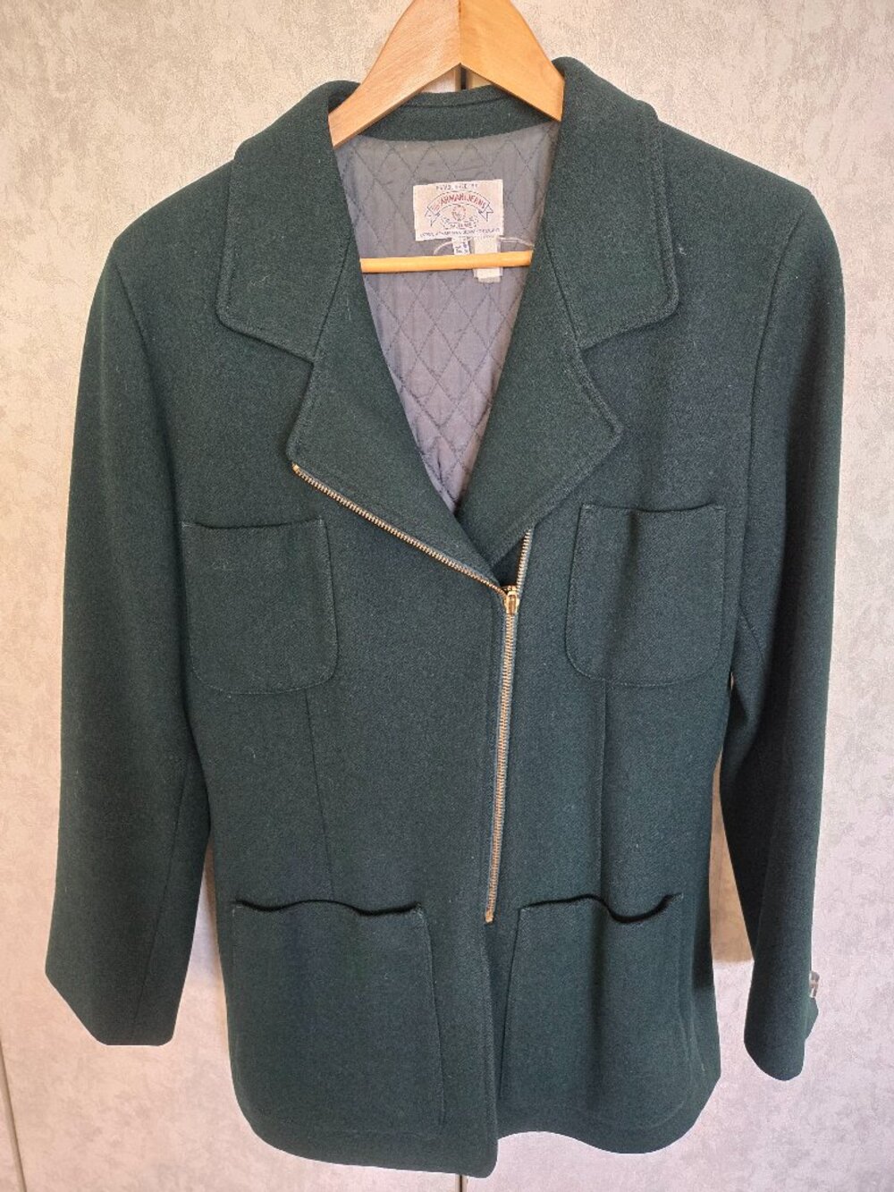 Y2k Armani Jeans Quilted Wool Zip Jacket Forest Green size medium